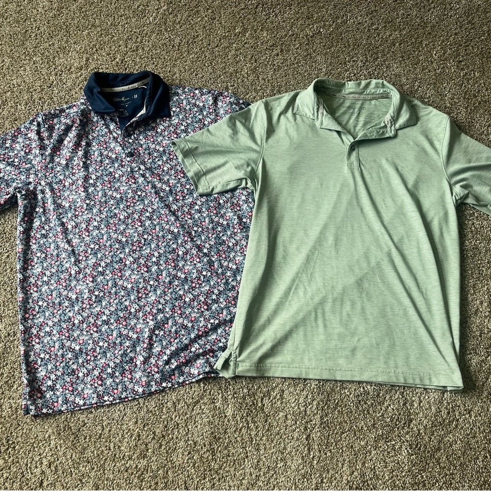 Walter Hagen Polo Shirt Mens Medium Golf Stretch Lot of 2 Floral Stripe